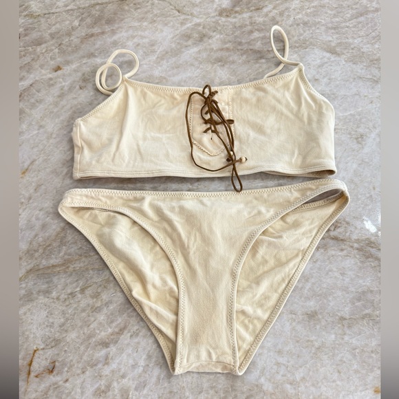 Ralph Lauren  Sport Vintage 90s Cream Bikini with Brown leather Lace-Up - Picture 1 of 8